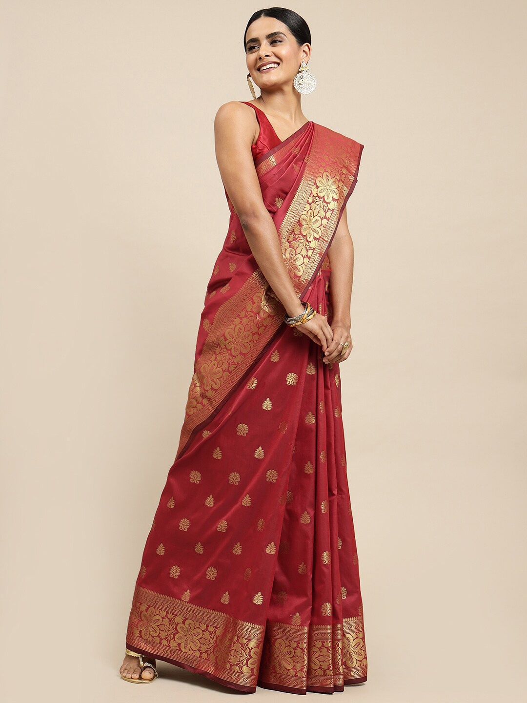

Angroop Ethnic Motifs Woven Design Zari Saree, Red