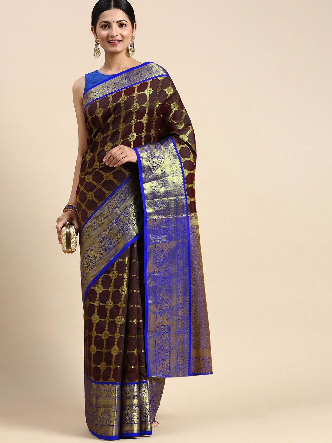 

Angroop Ethnic Motifs Woven Design Zari Saree, Brown