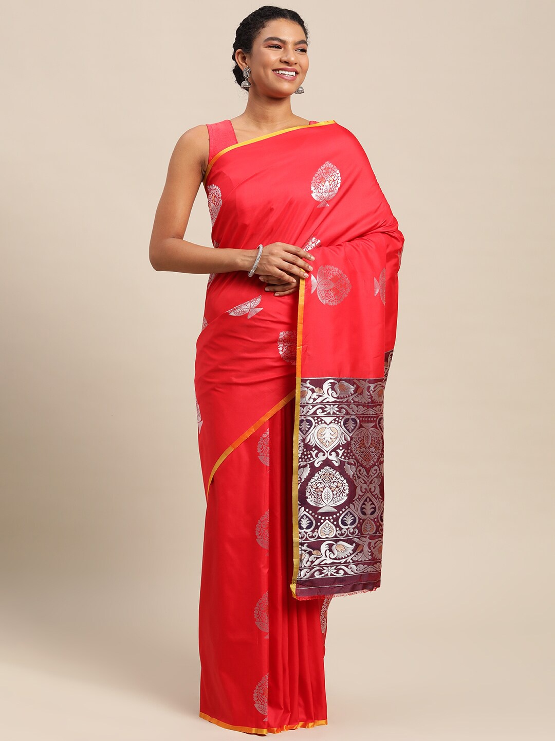 

Angroop Ethnic Motifs Woven Design Zari Saree, Red