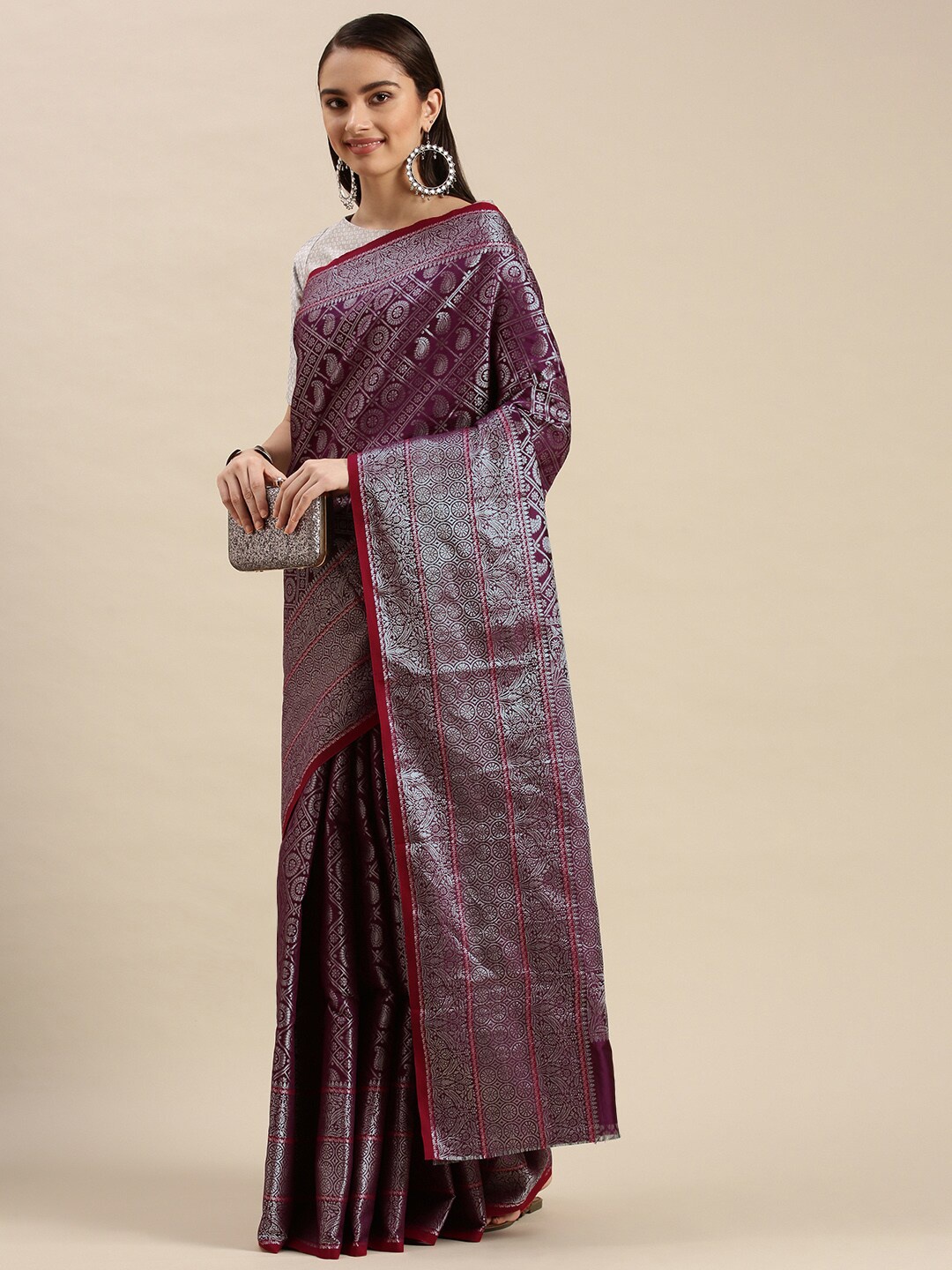 

Angroop Paisley Woven Design Zari Saree, Purple