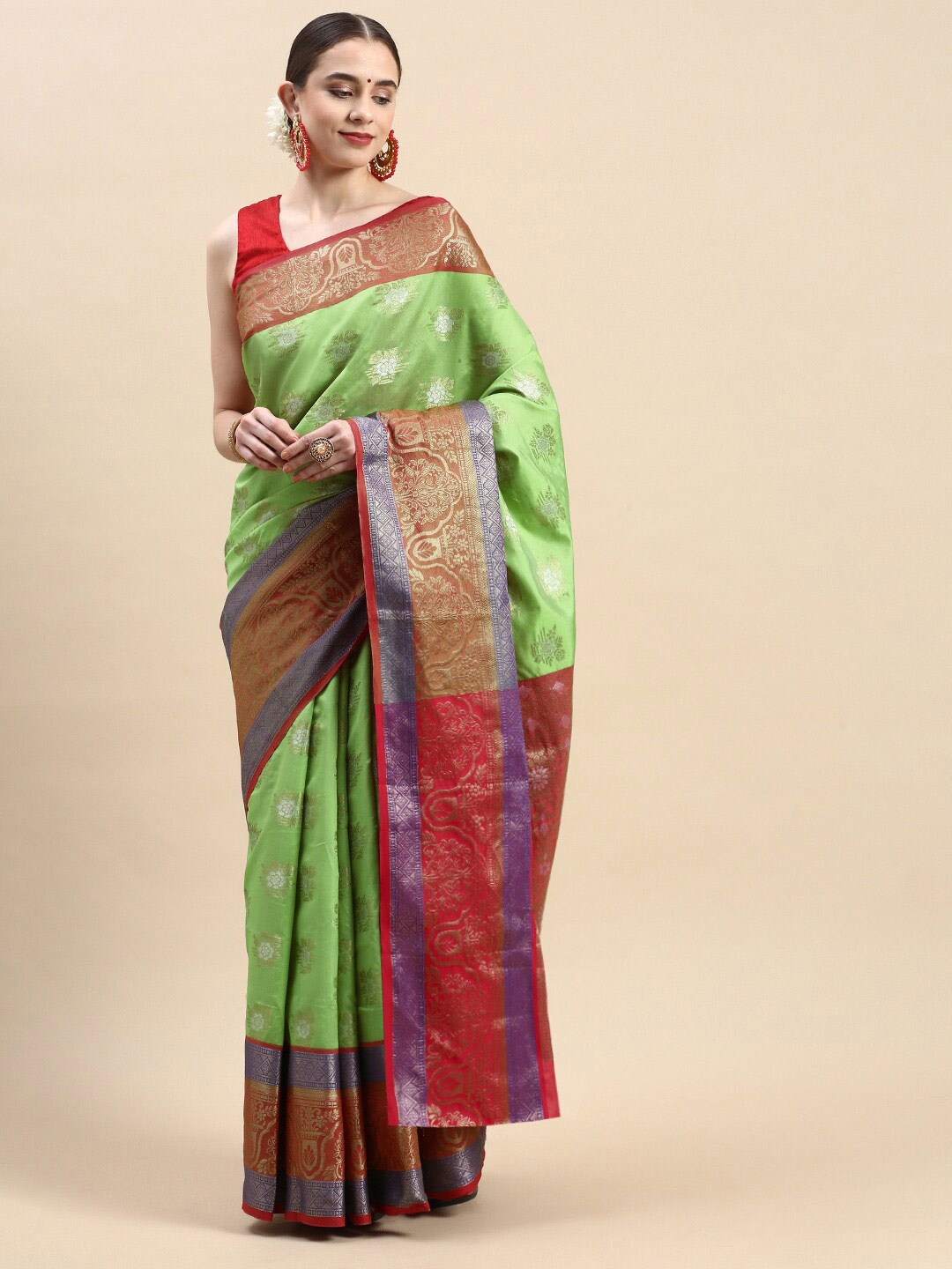 

Angroop Floral Woven Design Zari Saree, Green