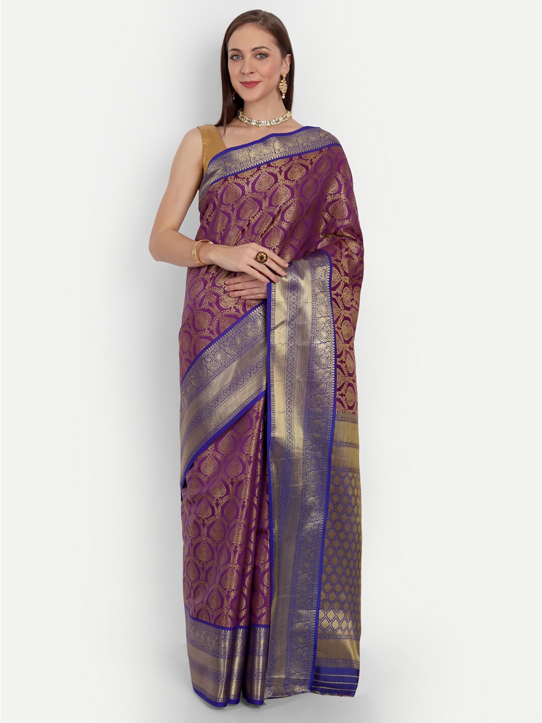 

Angroop Ethnic Motifs Woven Design Zari Saree, Purple