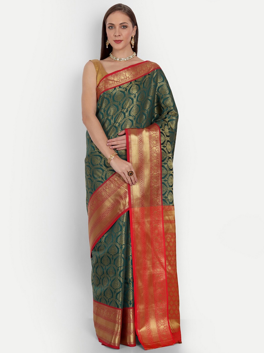 

Angroop Ethnic Motifs Woven Design Zari Saree, Green