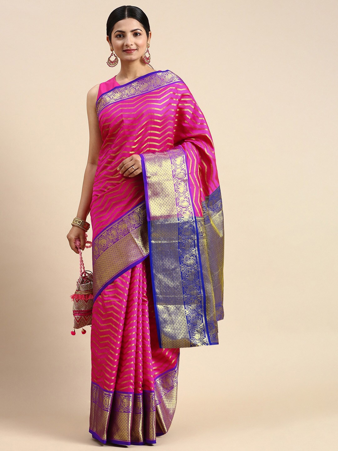 

Angroop Leheriya Woven Design Zari Saree, Pink