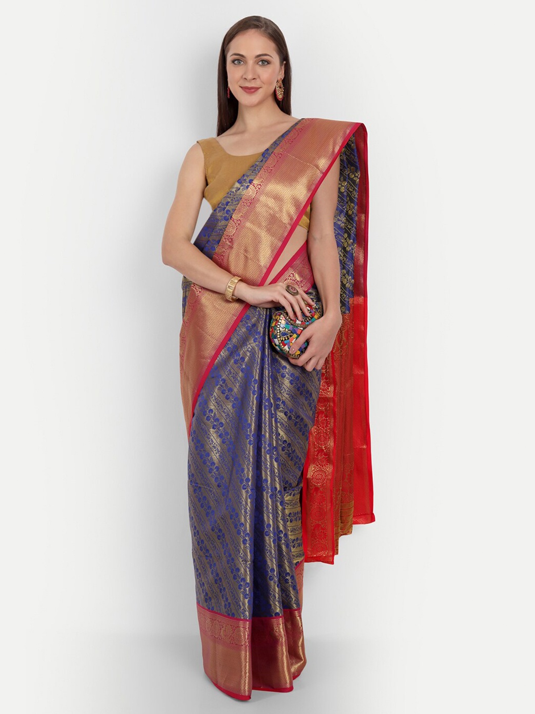 

Angroop Floral Woven Design Zari Saree, Navy blue