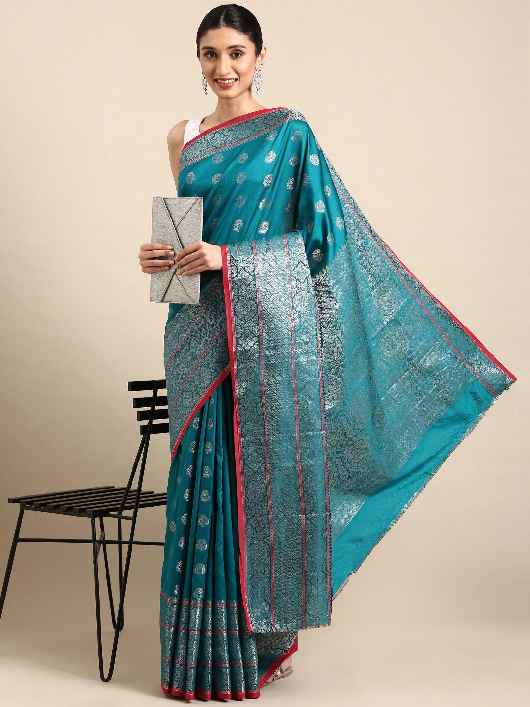 

Angroop Ethnic Motifs Woven Design Zari Detailed Banarasi Saree, Blue