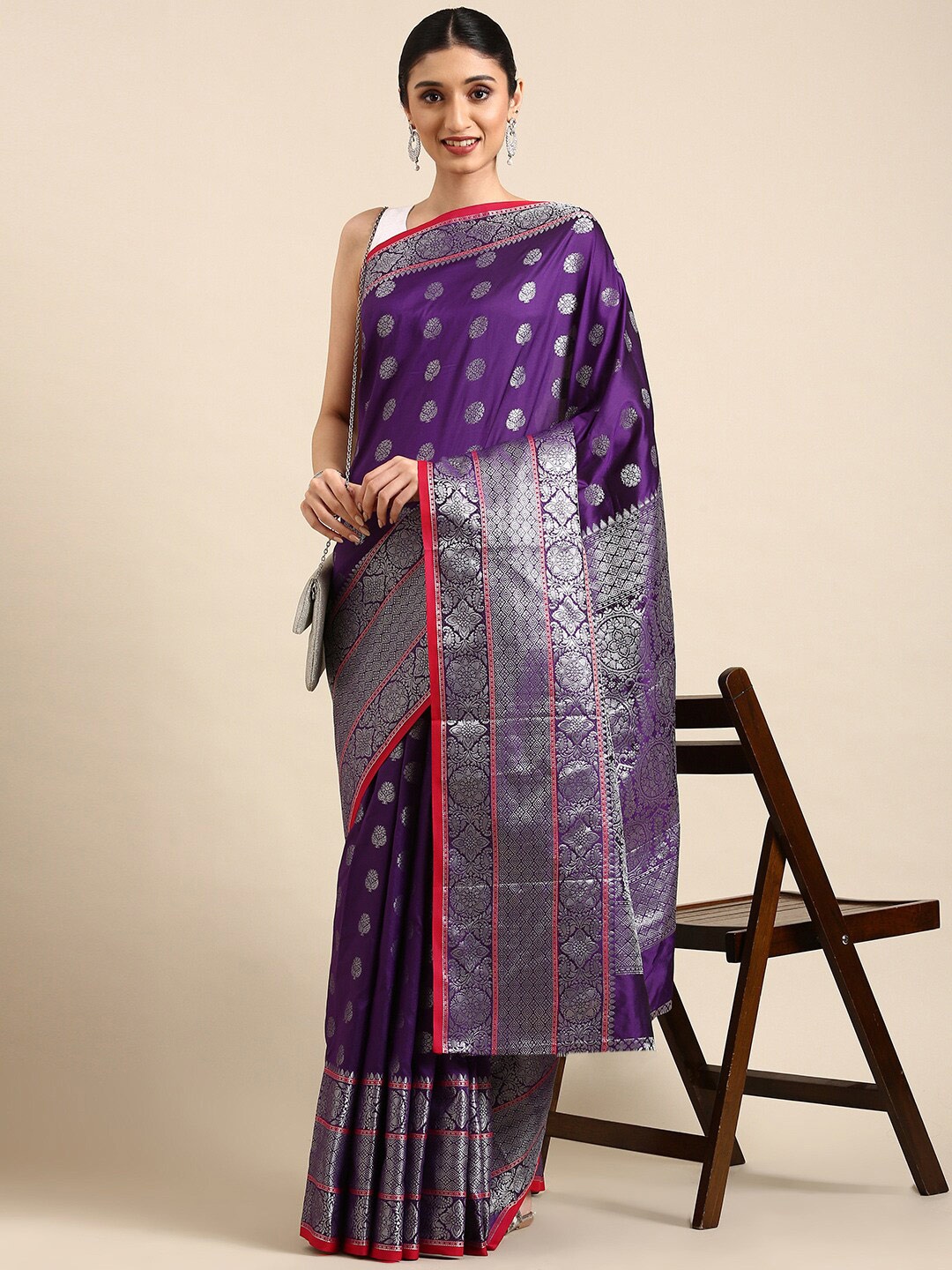 

Angroop Ethnic Motifs Woven Design Zari Detailed Banarasi Saree, Purple