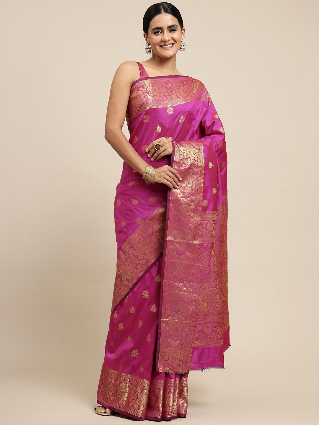 

Angroop Ethnic Motifs Woven Design Zari Detailed Banarasi Saree, Pink