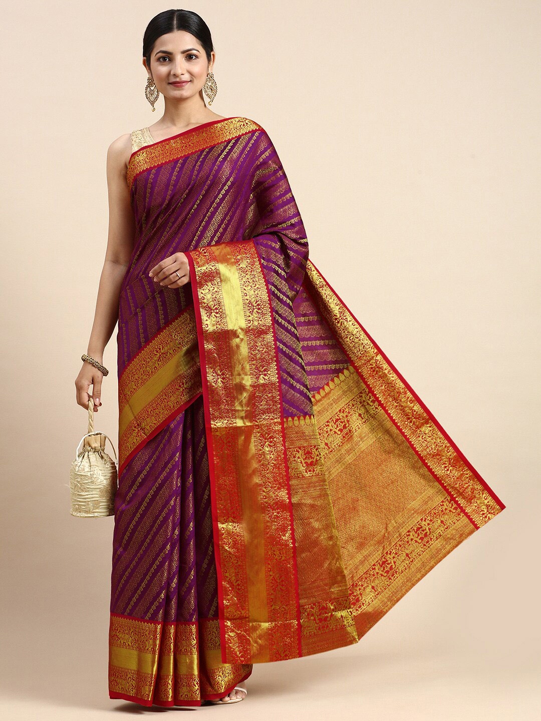 

Angroop Ethnic Motifs Woven Design Zari Saree, Purple