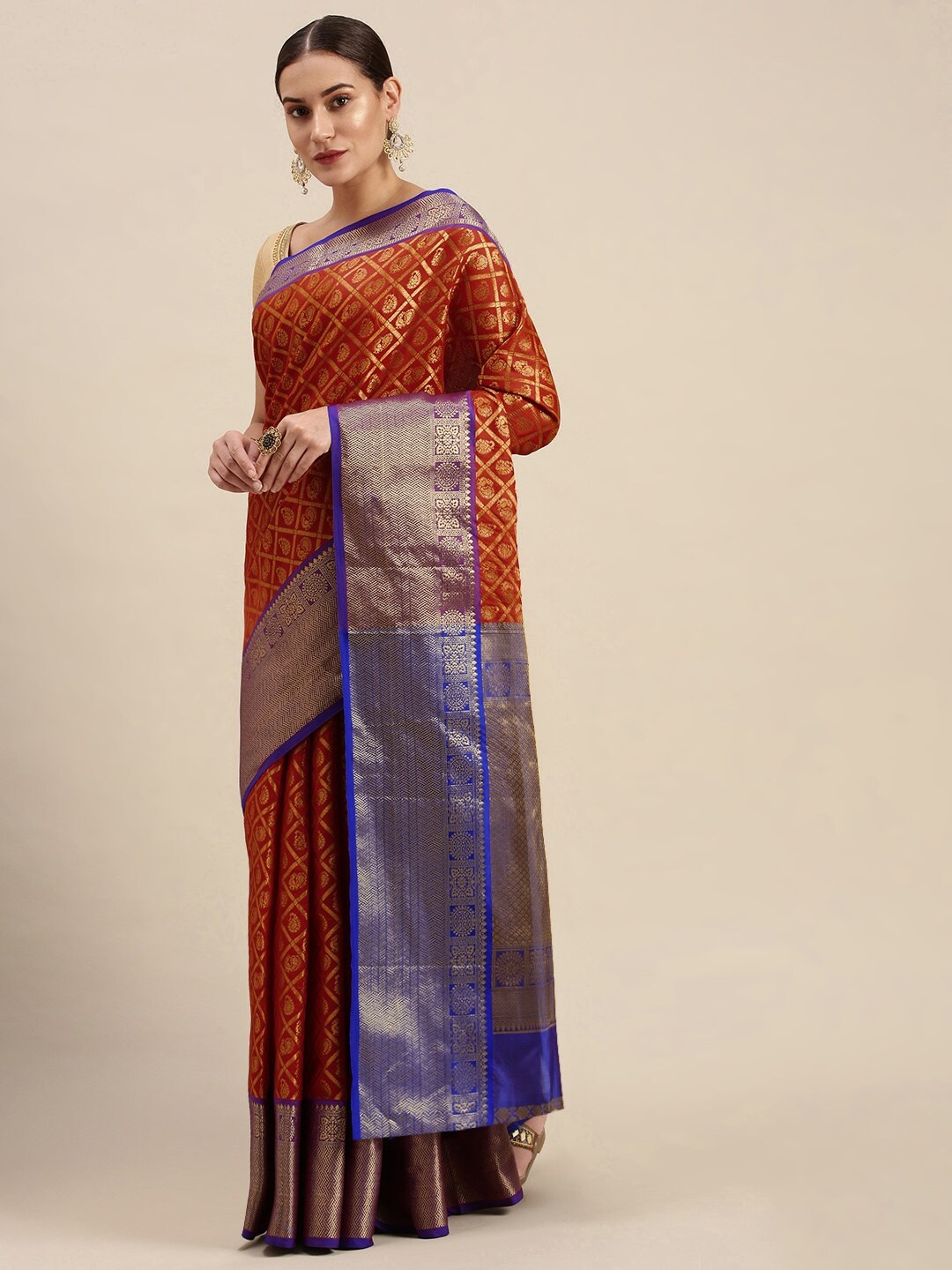 

Angroop Ethnic Motifs Woven Design Zari Saree, Red