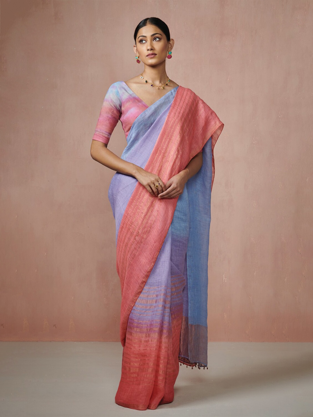 

Dressfolk Colourblocked Zari Saree, Lavender