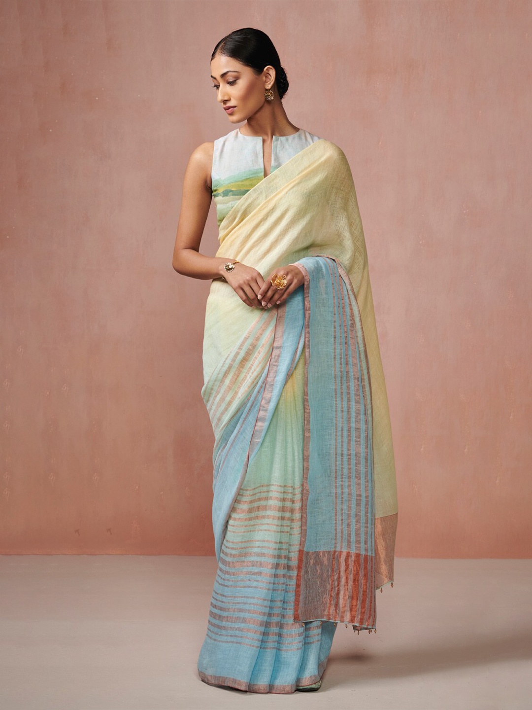 

Dressfolk Striped Zari Saree, Yellow