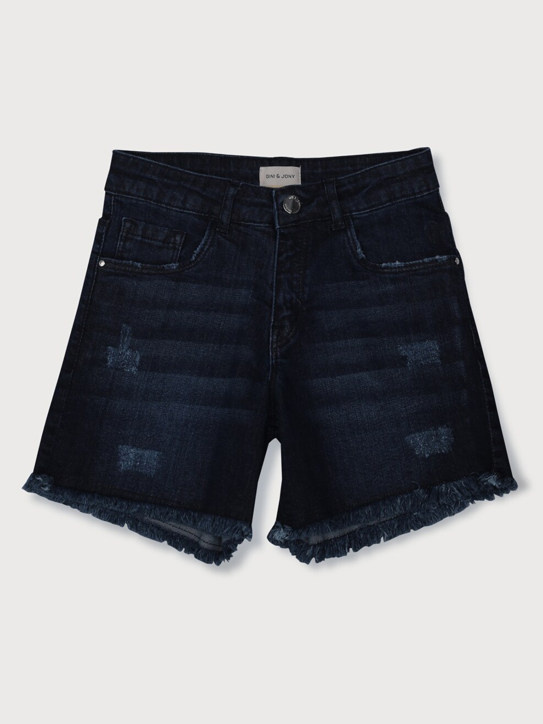 

Gini and Jony Girls Mid-Rise Washed Denim Shorts, Navy blue