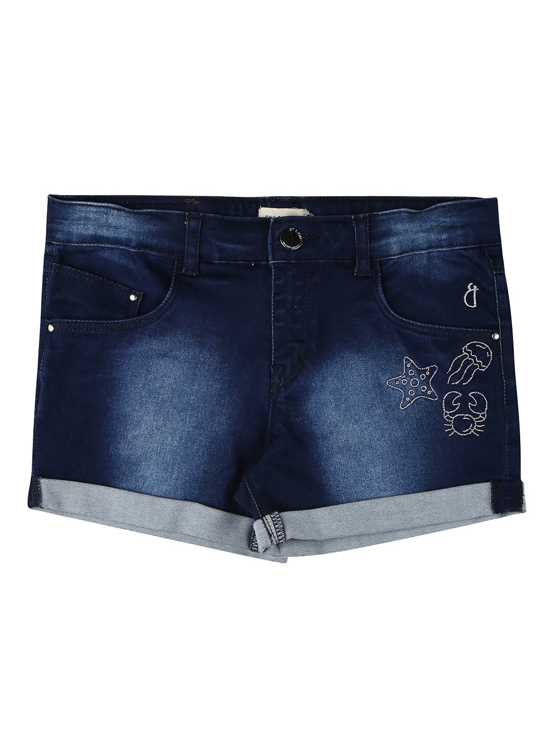 

Gini and Jony Girls Embroidered Mid-Rise Denim Shorts, Navy blue