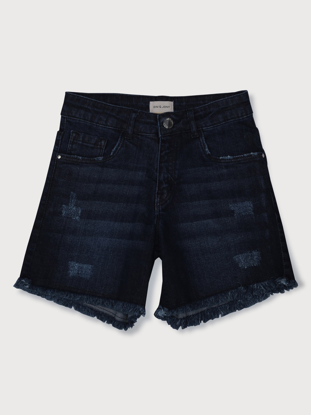 

Gini and Jony Girls Mid-Rise Washed Denim Shorts, Navy blue