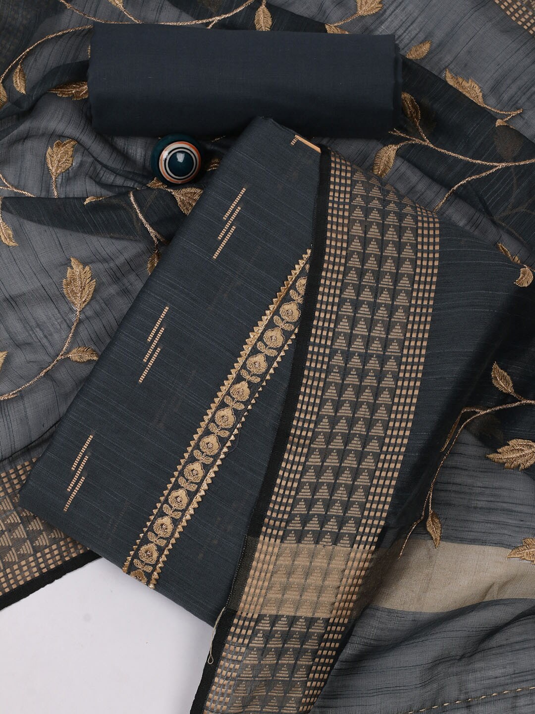 

Meena Bazaar Geometric Woven Design Embroidered Unstitched Dress Material, Grey