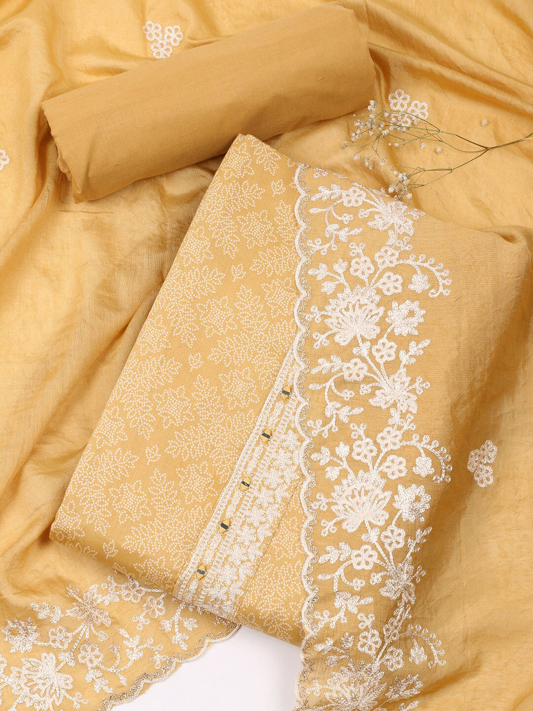 

Meena Bazaar Floral Printed Unstitched Dress Material, Mustard