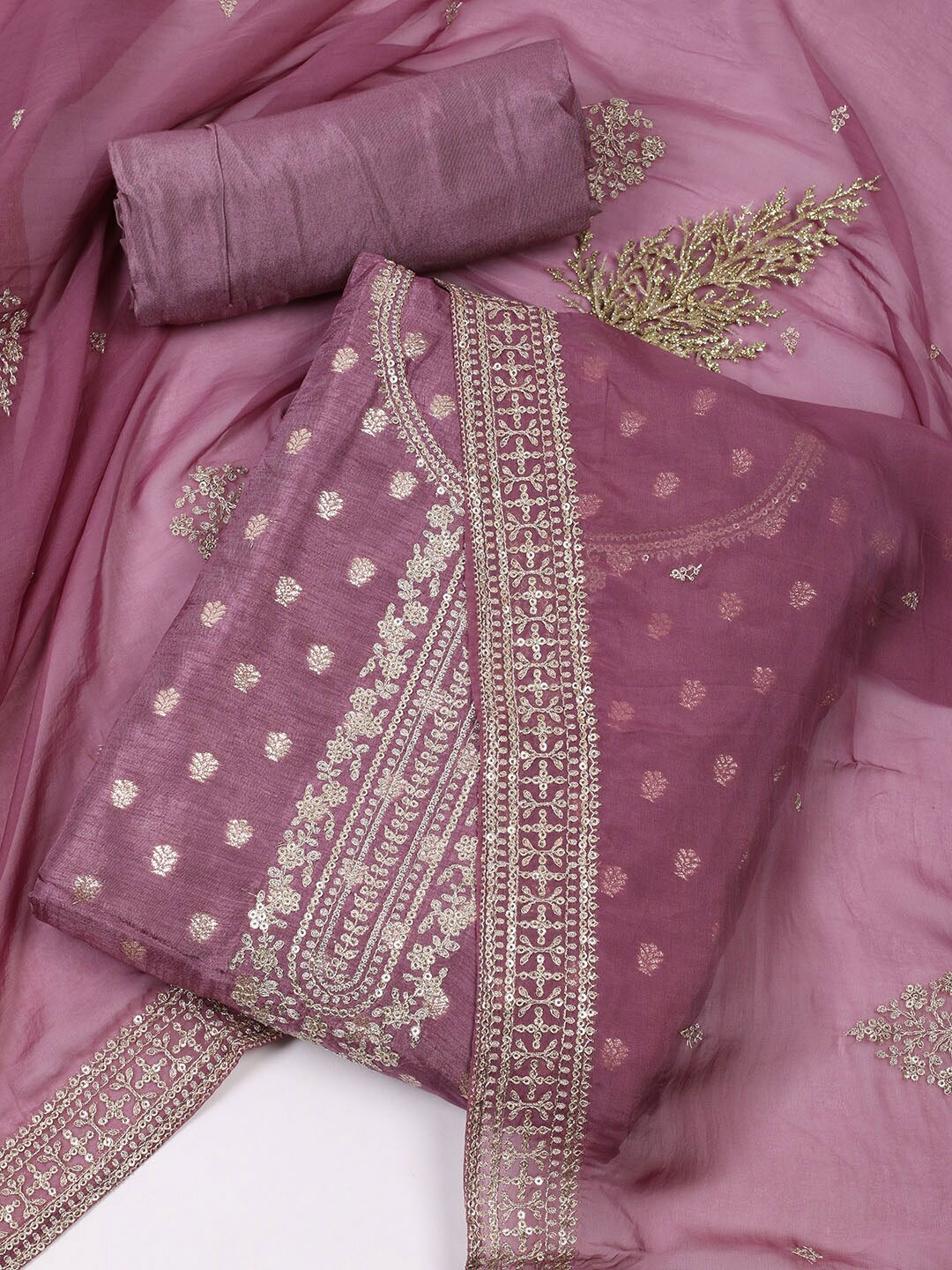 

Meena Bazaar Ethnic Motifs Woven Design Unstitched Dress Material, Purple