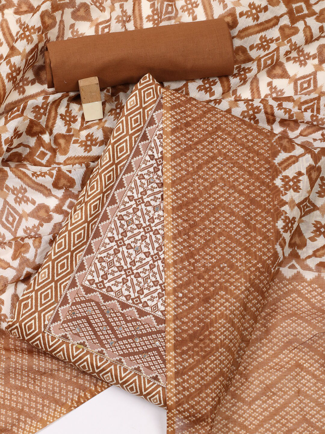

Meena Bazaar Geometric Printed Unstitched Dress Material, Brown