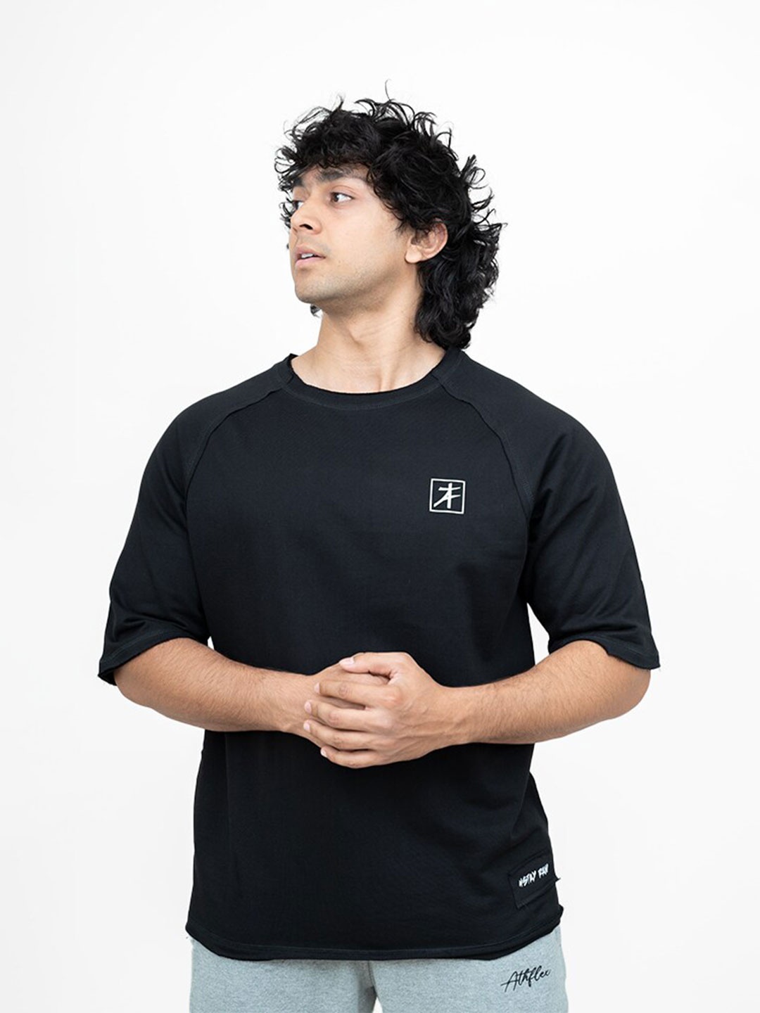 

Athflex Round Neck Raglan Sleeves Oversized T-shirt, Black