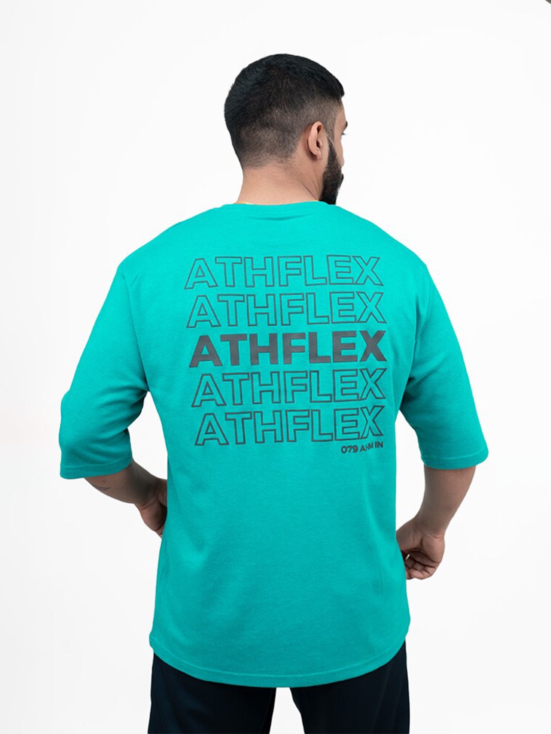 

Athflex Typography Printed Oversized T-shirt, Turquoise blue