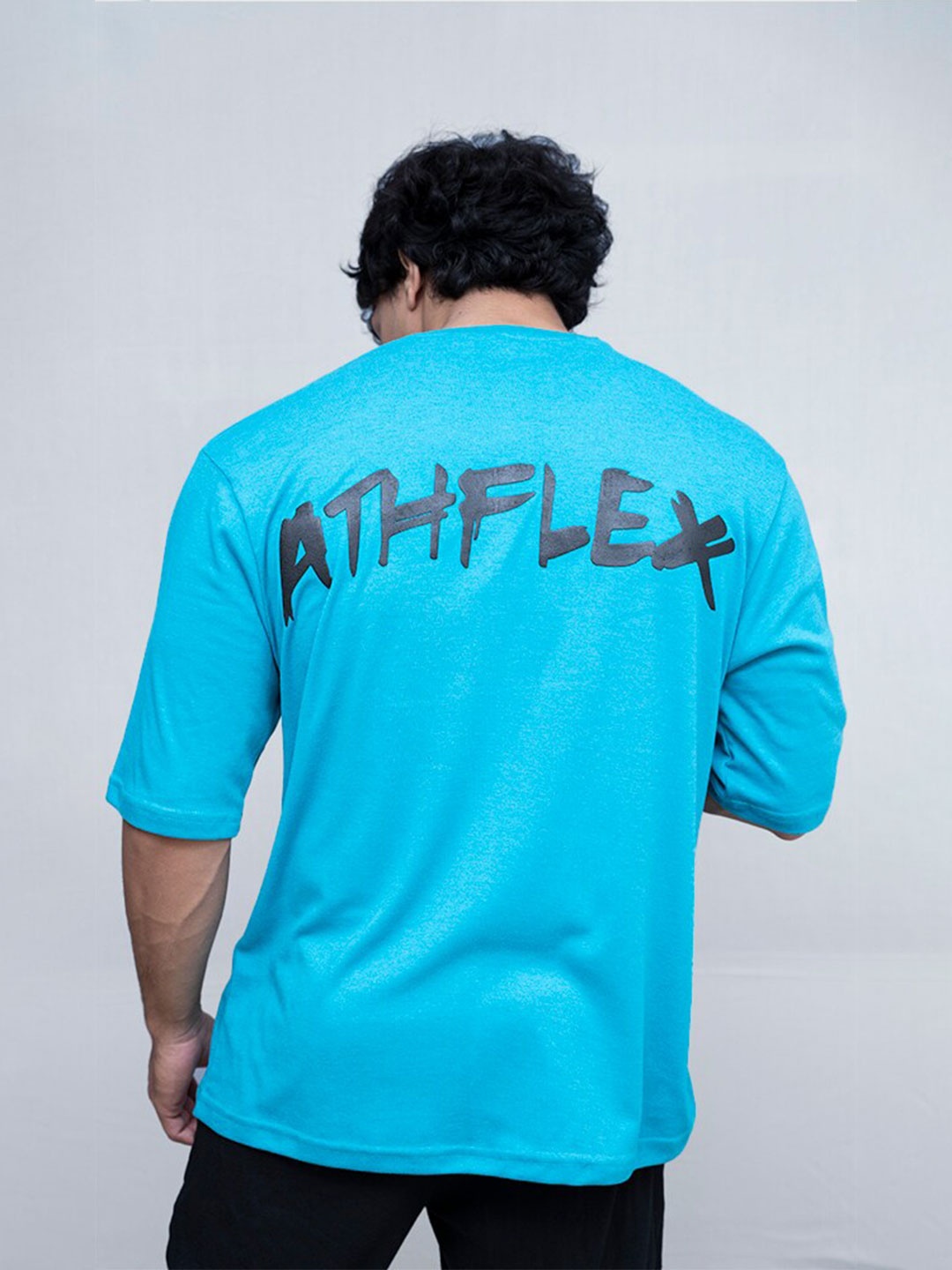 

Athflex Typography Printed Oversized T-shirt, Turquoise blue