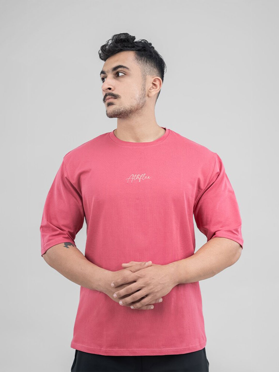 

Athflex Typography Printed Oversized T-shirt, Rose