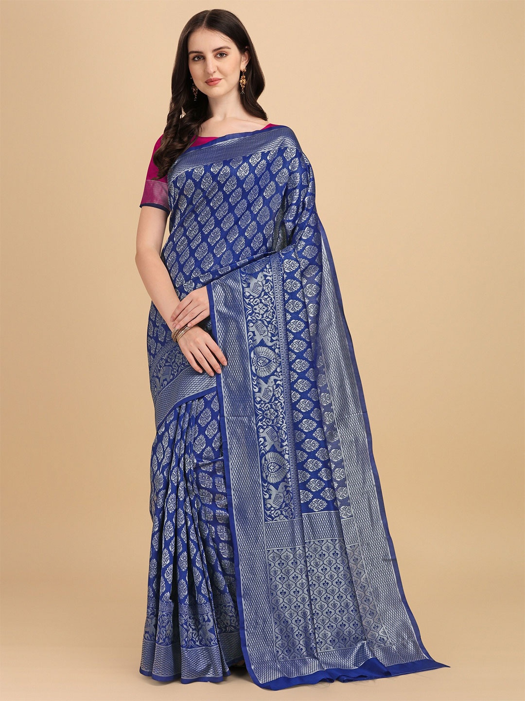 

Fashion Booms Ethnic Motifs Woven Design Zari Saree, Blue