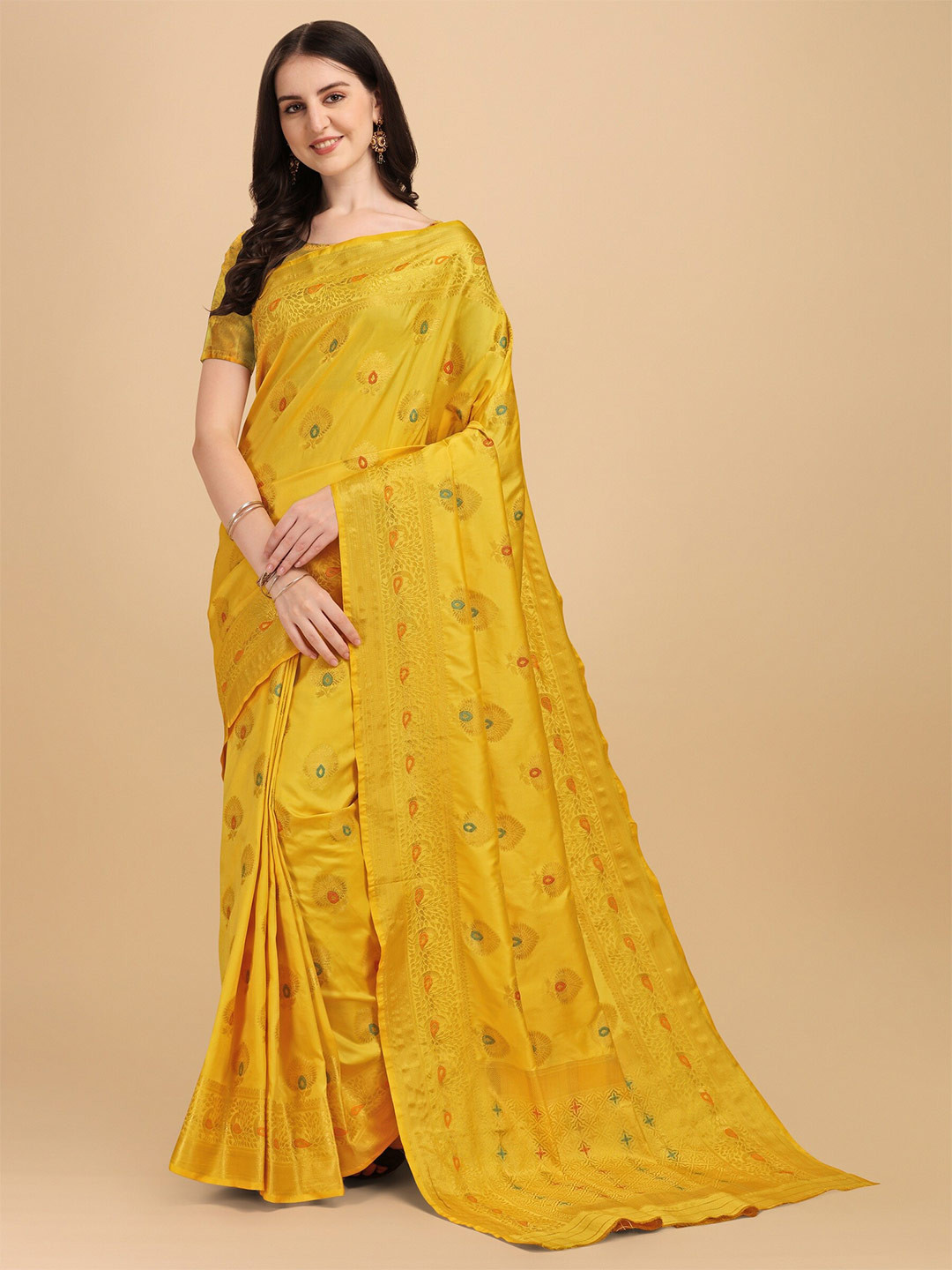 

Fashion Booms Ethnic Motifs Woven Design Zari Saree, Yellow