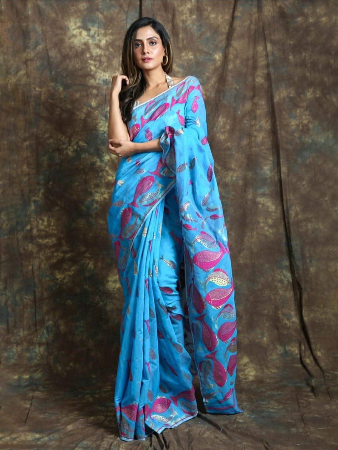 

Fashion Booms Ethnic Motifs Woven Design Zari Kanjeevaram Saree, Blue