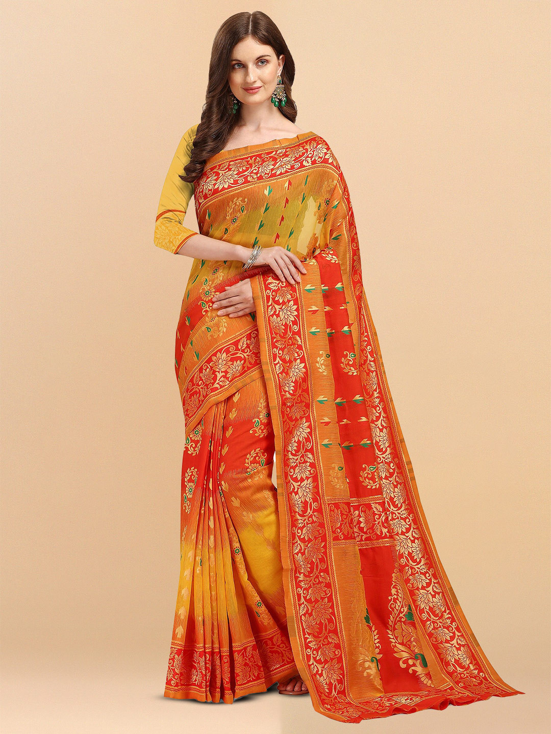 

Fashion Booms Woven Design Zari Kanjeevaram Saree, Red