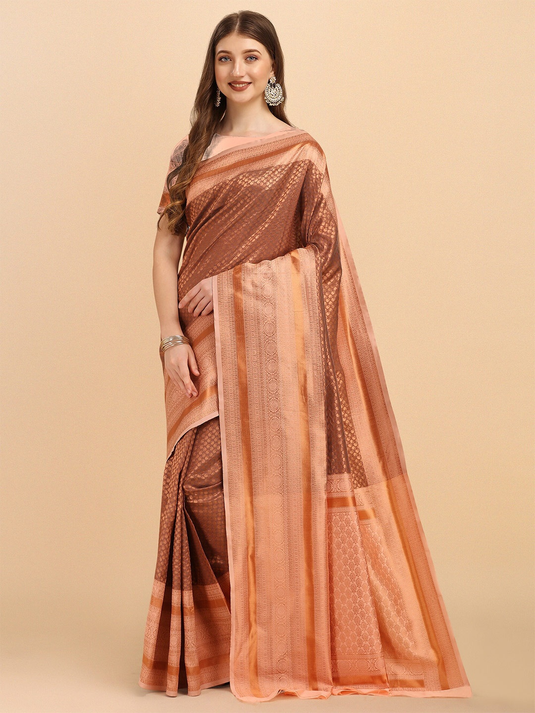 

Fashion Booms Paisley Woven Design Zari Kanjeevaram Saree, Brown