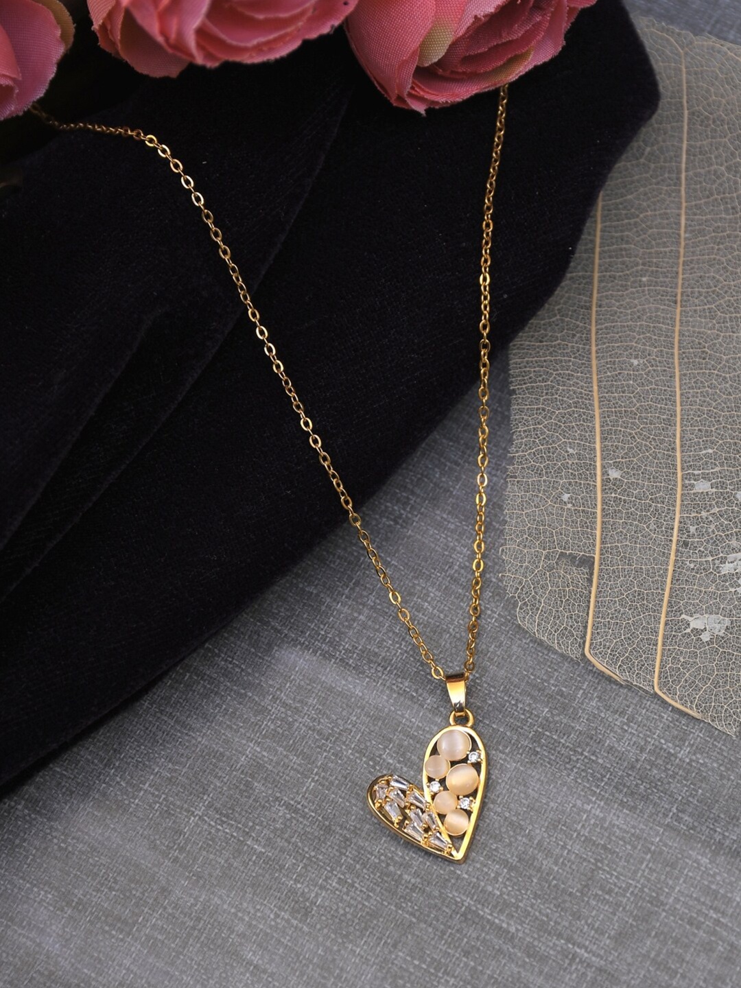

Crunchy Fashion Gold Plated Gemstones & Crystals Studded Heart Pendant Chain