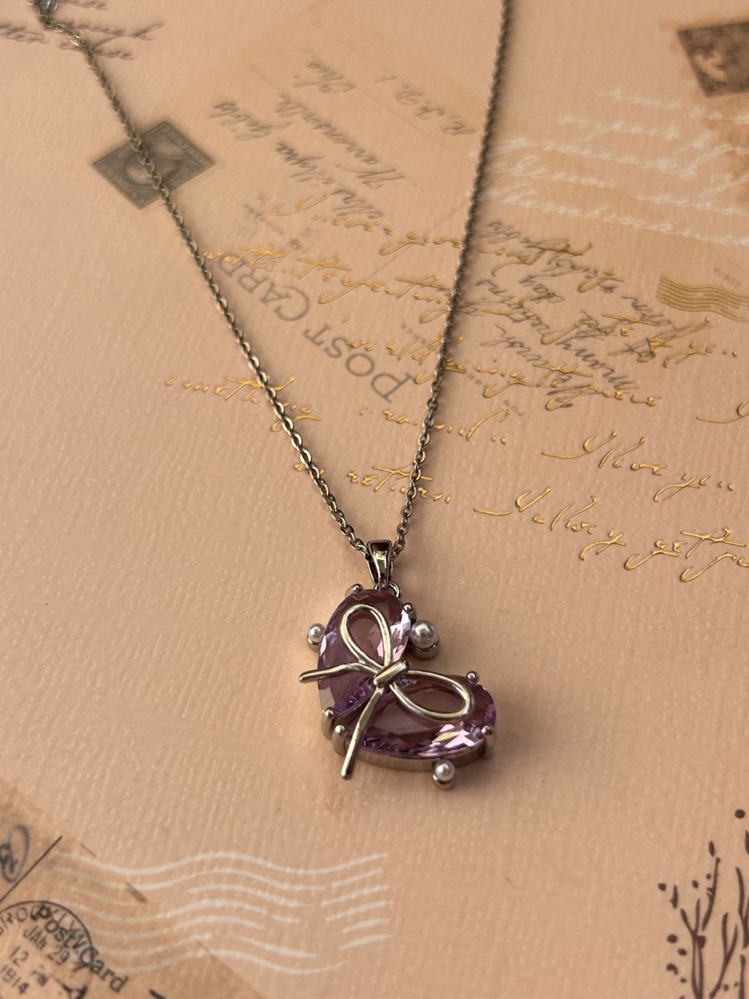 

Crunchy Fashion Rhodium-Plated Crystal Pendant With Chain, Purple