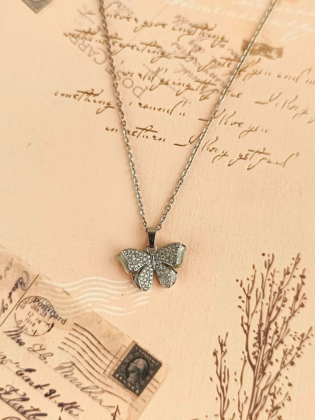 

Crunchy Fashion Rhodium-Plated Butterfly Chain, Silver