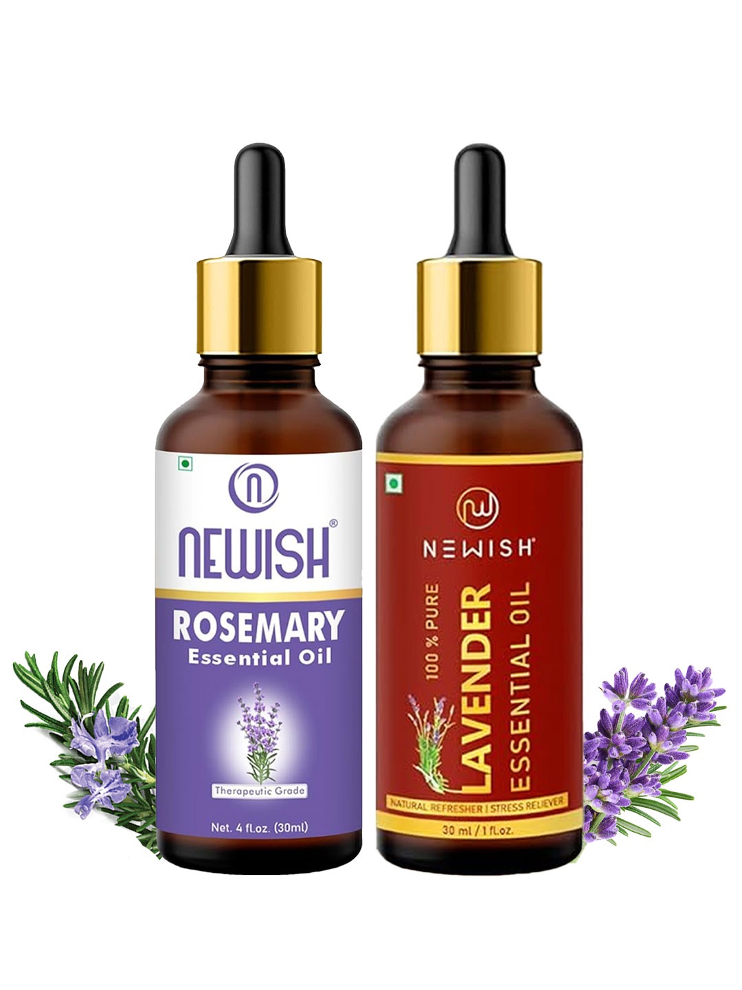 

NEWISH Set of Rosemary & Lavender Pure Essential Oil - 30 ml each, Red