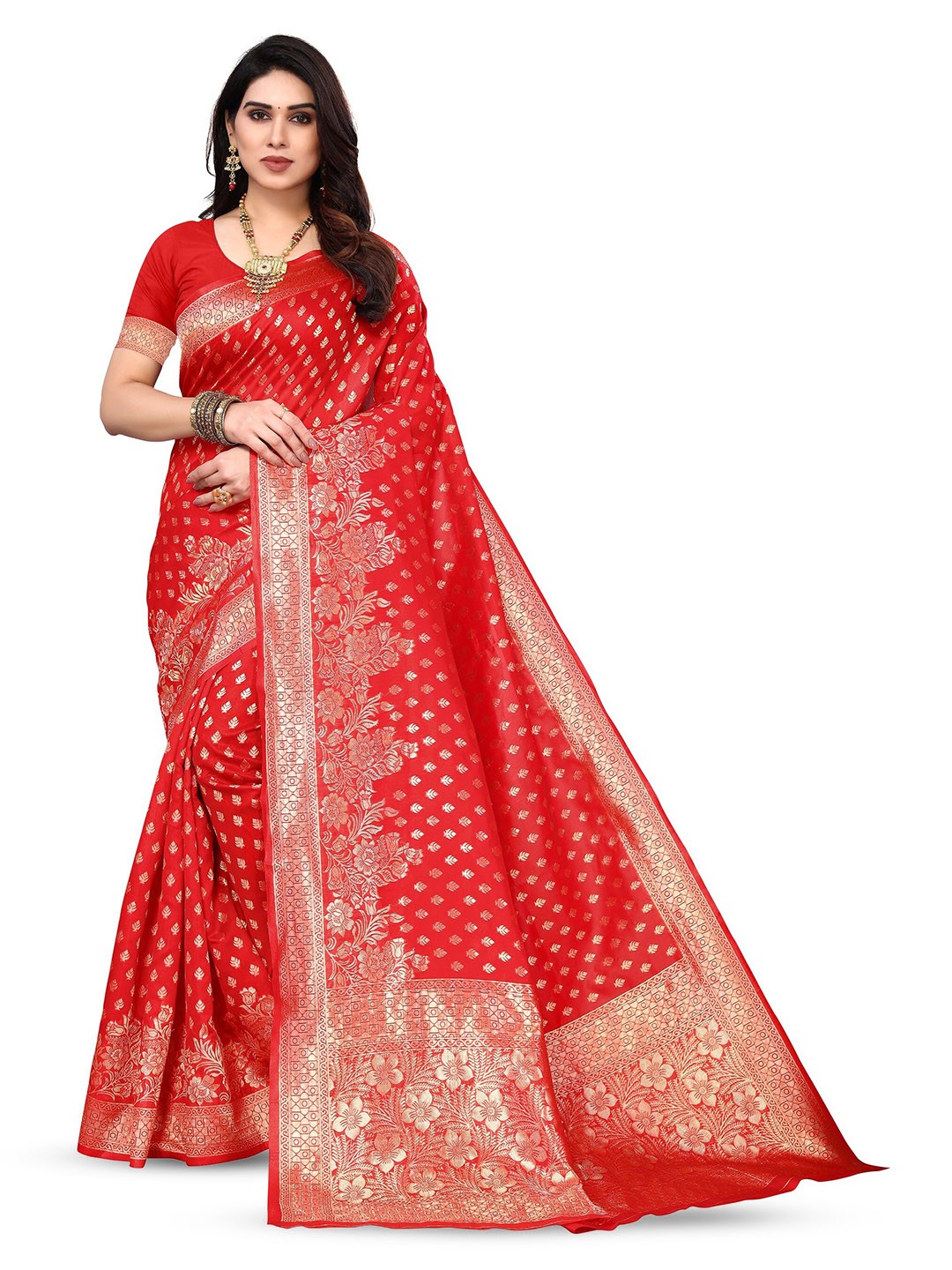 

Varanga Ethnic Motifs Woven Design Zari Banarasi Saree, Red