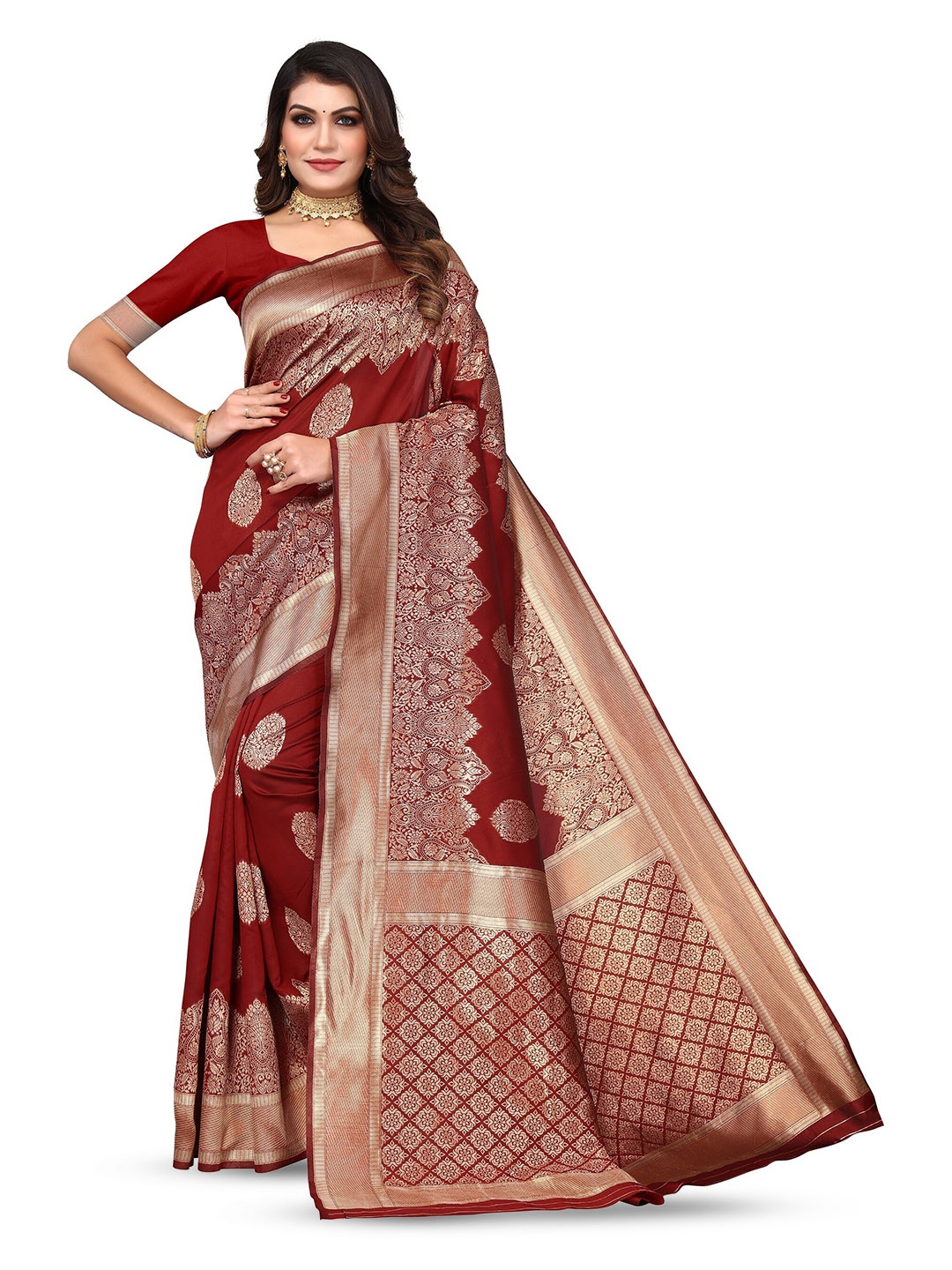 

Varanga Ethnic Motifs Woven Design Zari Banarasi Saree, Maroon
