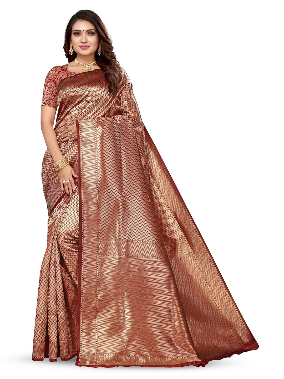 

Varanga Ethnic Motifs Woven Design Zari Banarasi Saree, Brown