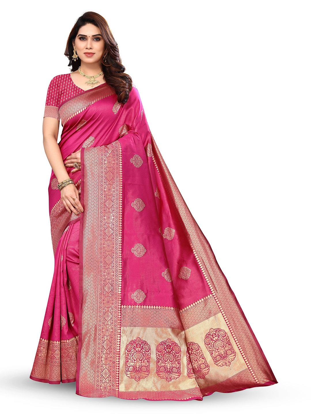 

Varanga Ethnic Motifs Woven Design Zari Banarasi Saree, Pink
