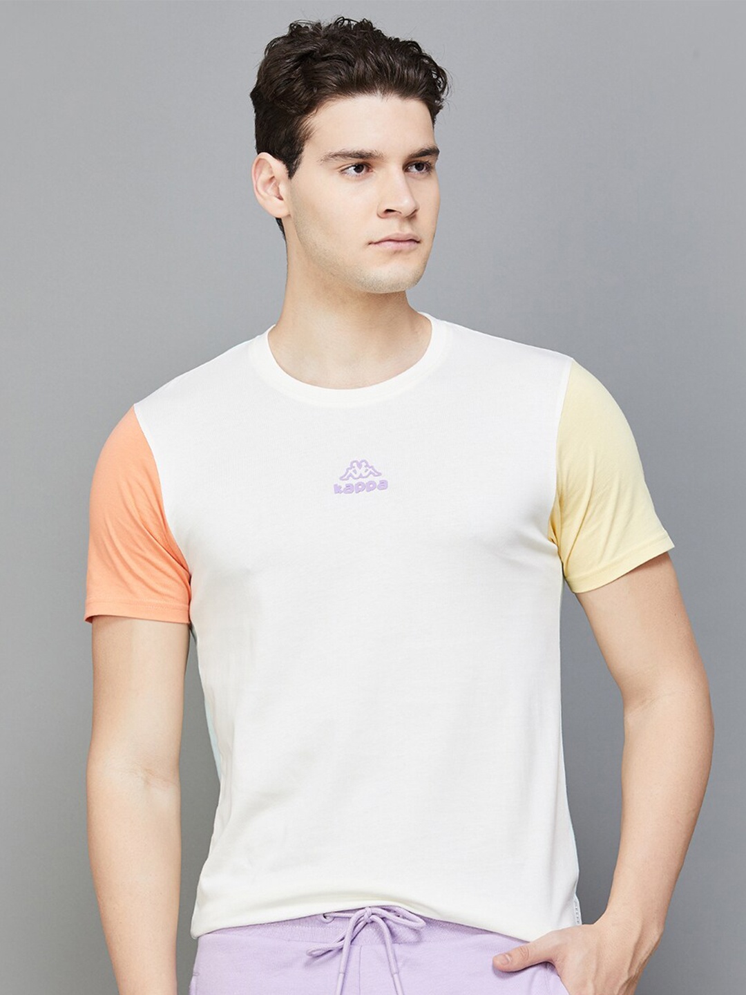 

Kappa Colourblocked Pure Cotton Casual T-shirt, Off white