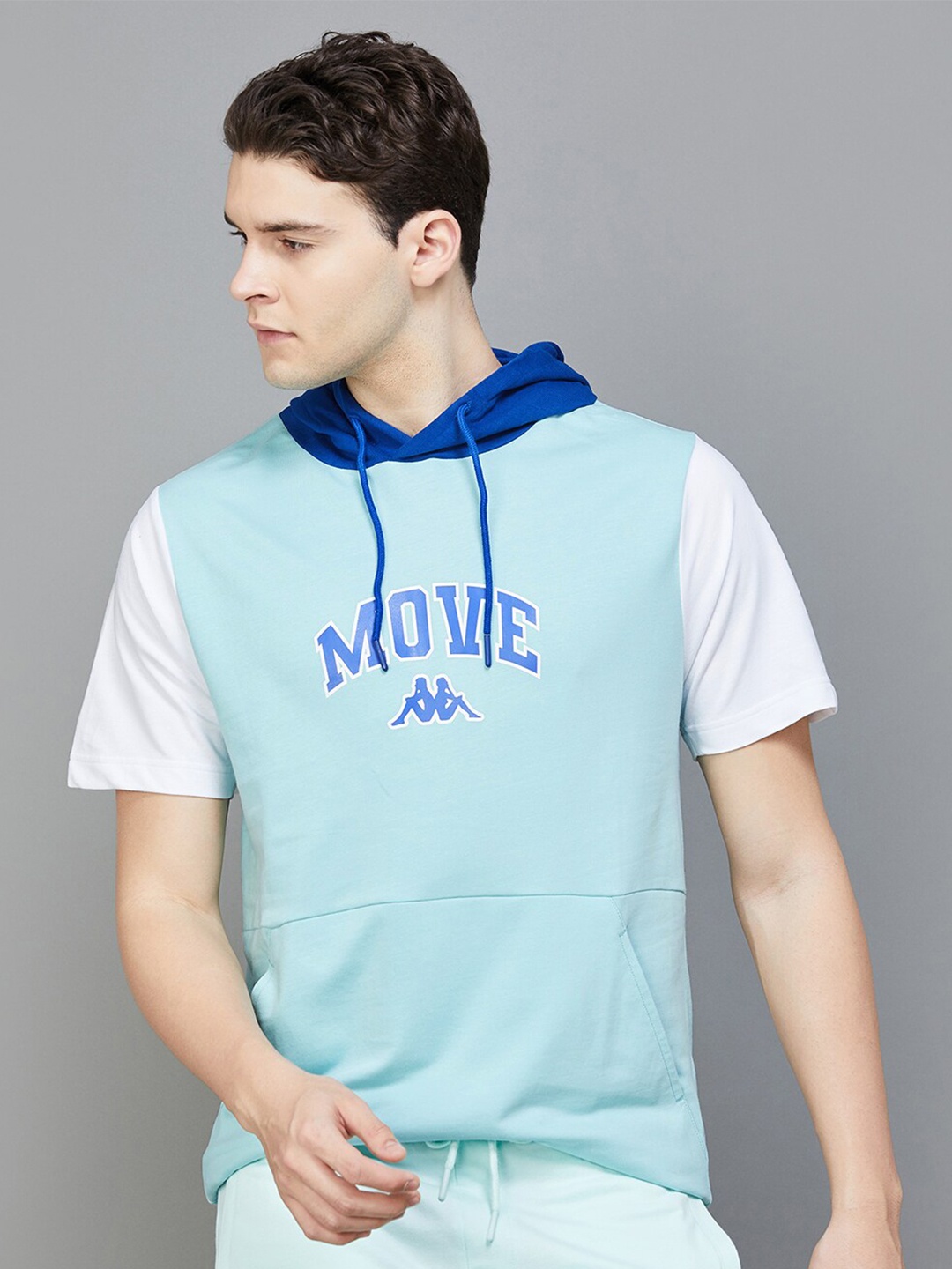 

Kappa Typography Printed Hooded Cotton Pullover, Turquoise blue