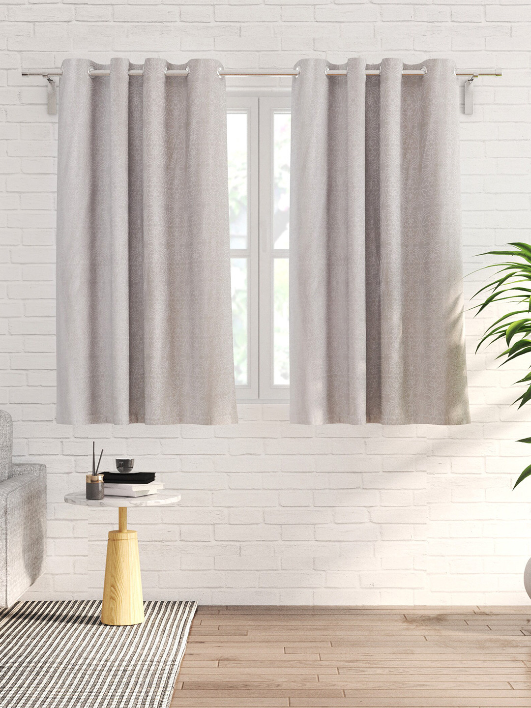 

Home Centre Off White & Grey 2 Pieces Ethnic Motifs Window Curtains