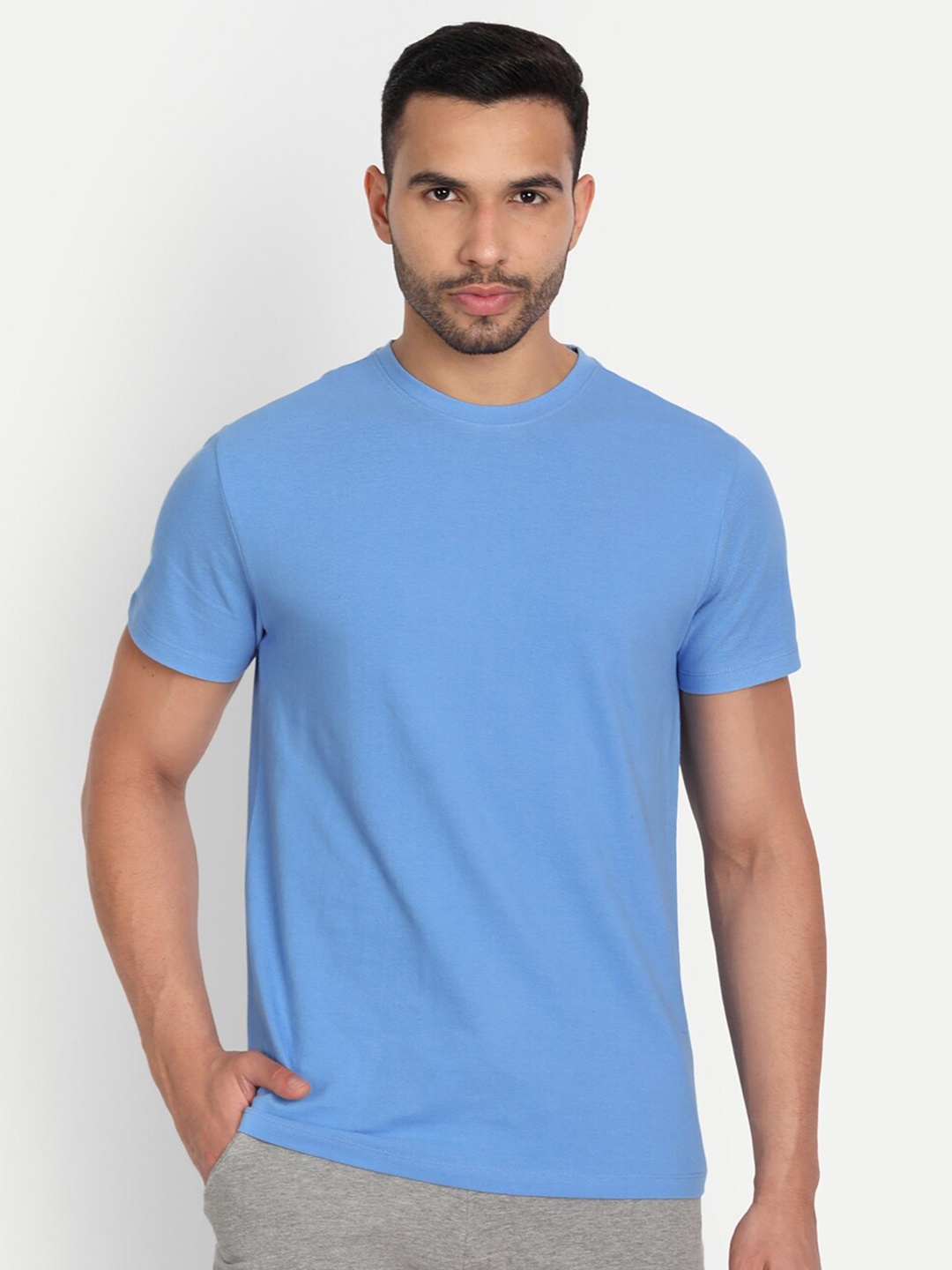 

Asterisk Round Neck Cotton T-shirt, Turquoise blue