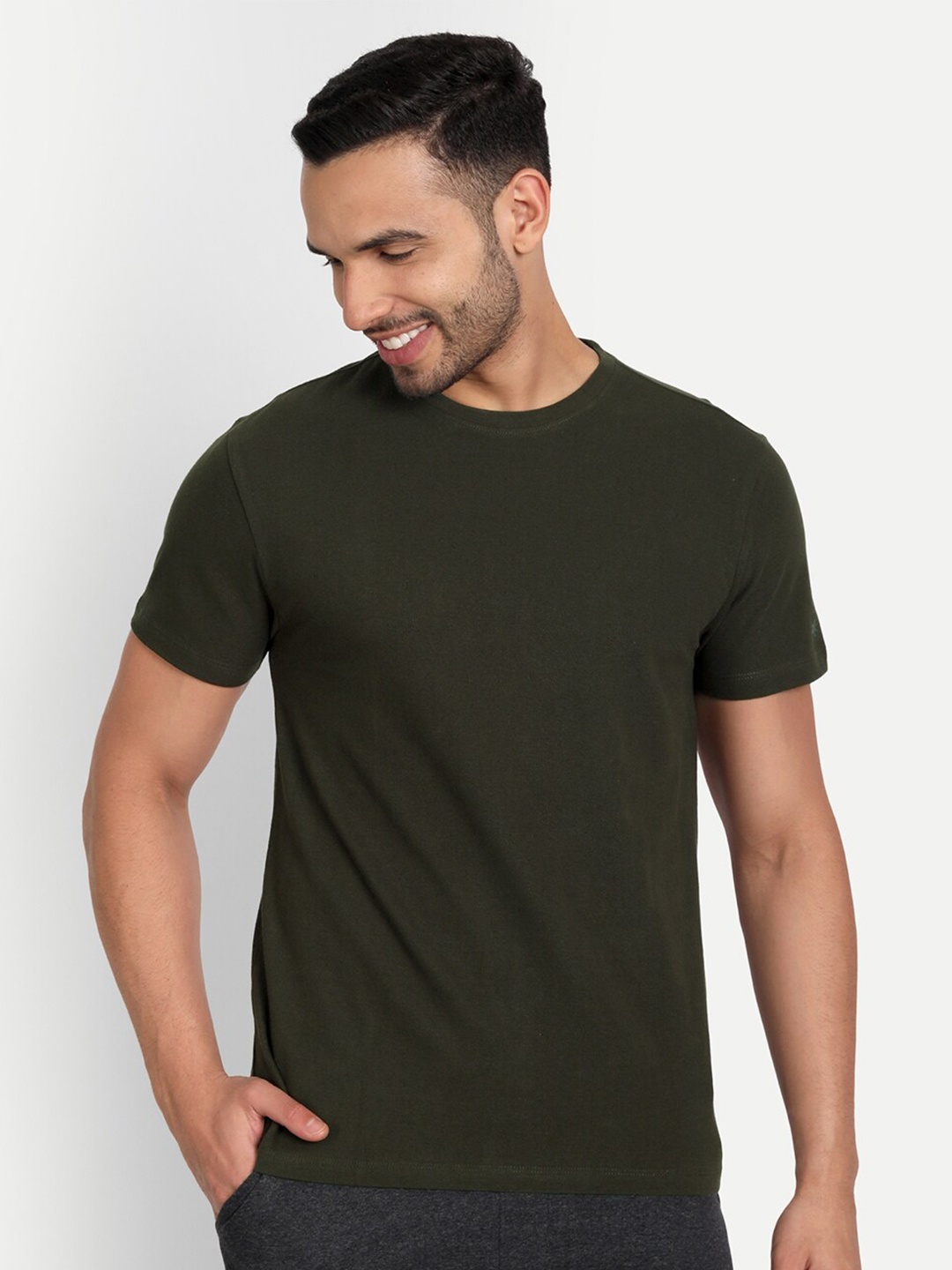 

Asterisk Round Neck Cotton T-shirt, Olive
