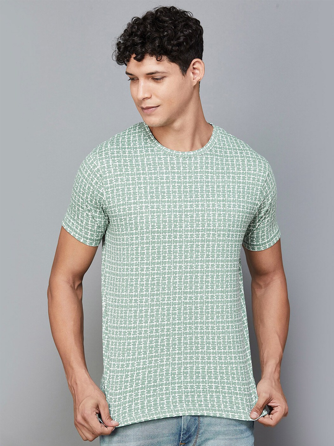 

Melange by Lifestyle Abstract Printed Round Neck Regular Fit Cotton T-Shirt, Green