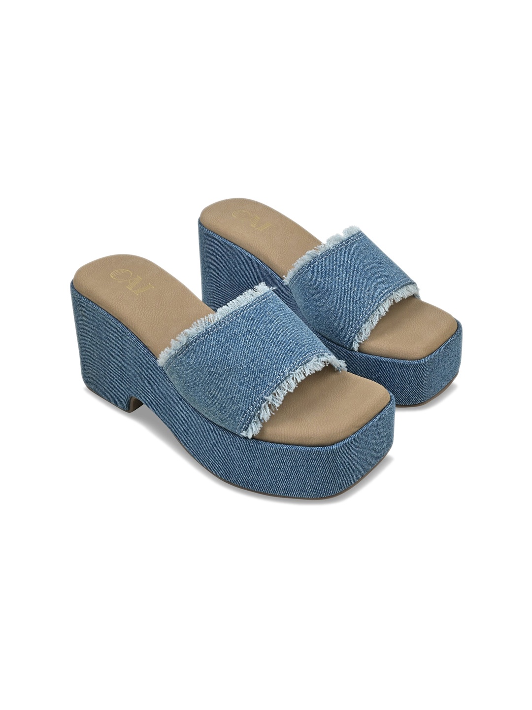 

CAI Fringed Denim Platform Heels, Blue