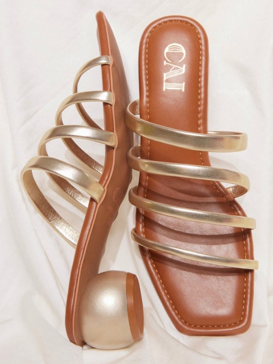 

CAI Strappy Open Toe Block Heels, Gold