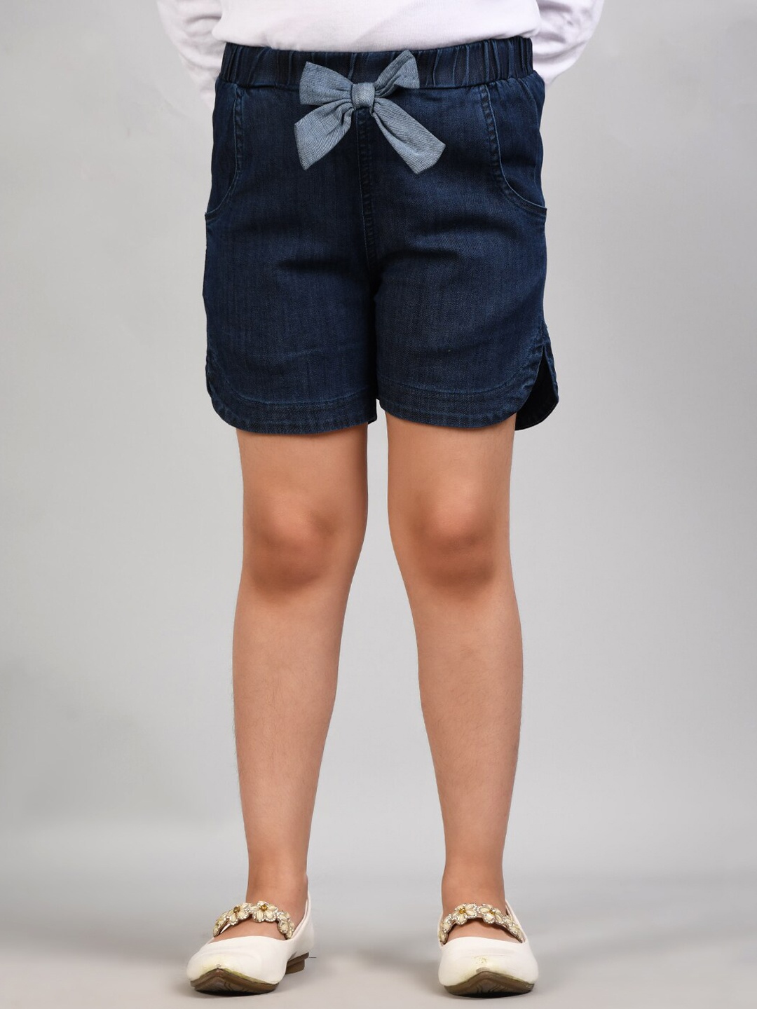 VYN Girls Bow Detail Mid-Rise Denim Shorts, Blue