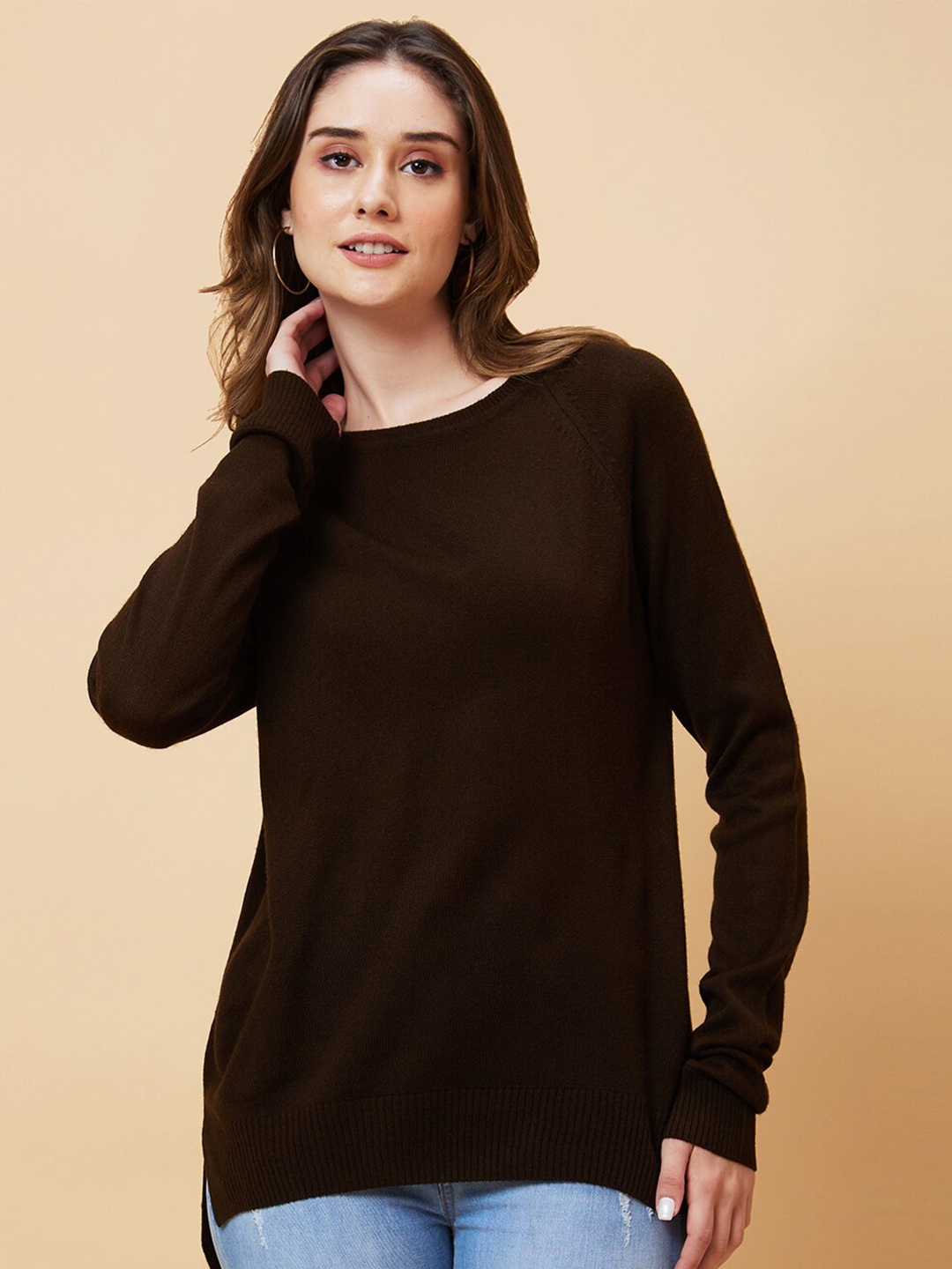 

Globus Knitted Acrylic Pullover Sweater, Brown